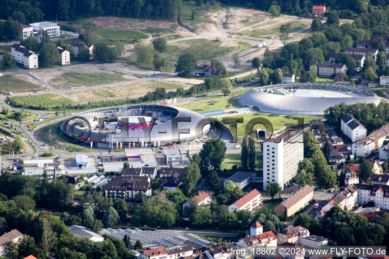 Aerial view of Building of the shopping center Shopping Cite in Baden-Baden in the state Baden-Wurttemberg