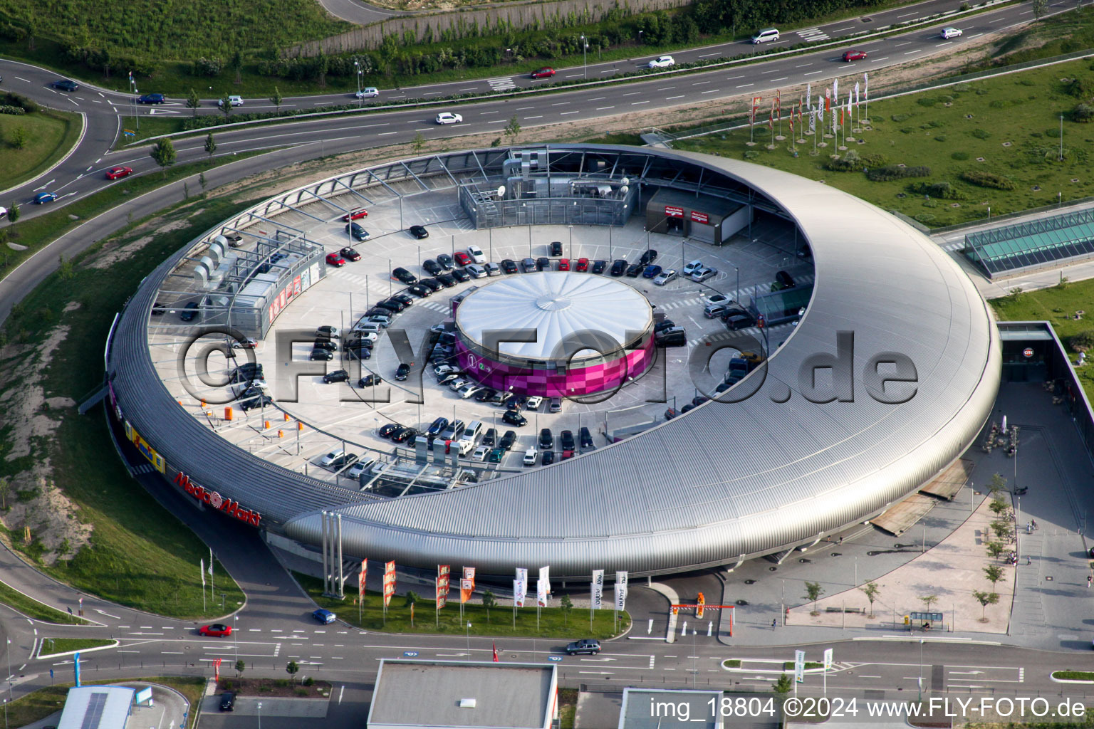 Aerial photograpy of Building of the shopping center Shopping Cite in Baden-Baden in the state Baden-Wurttemberg