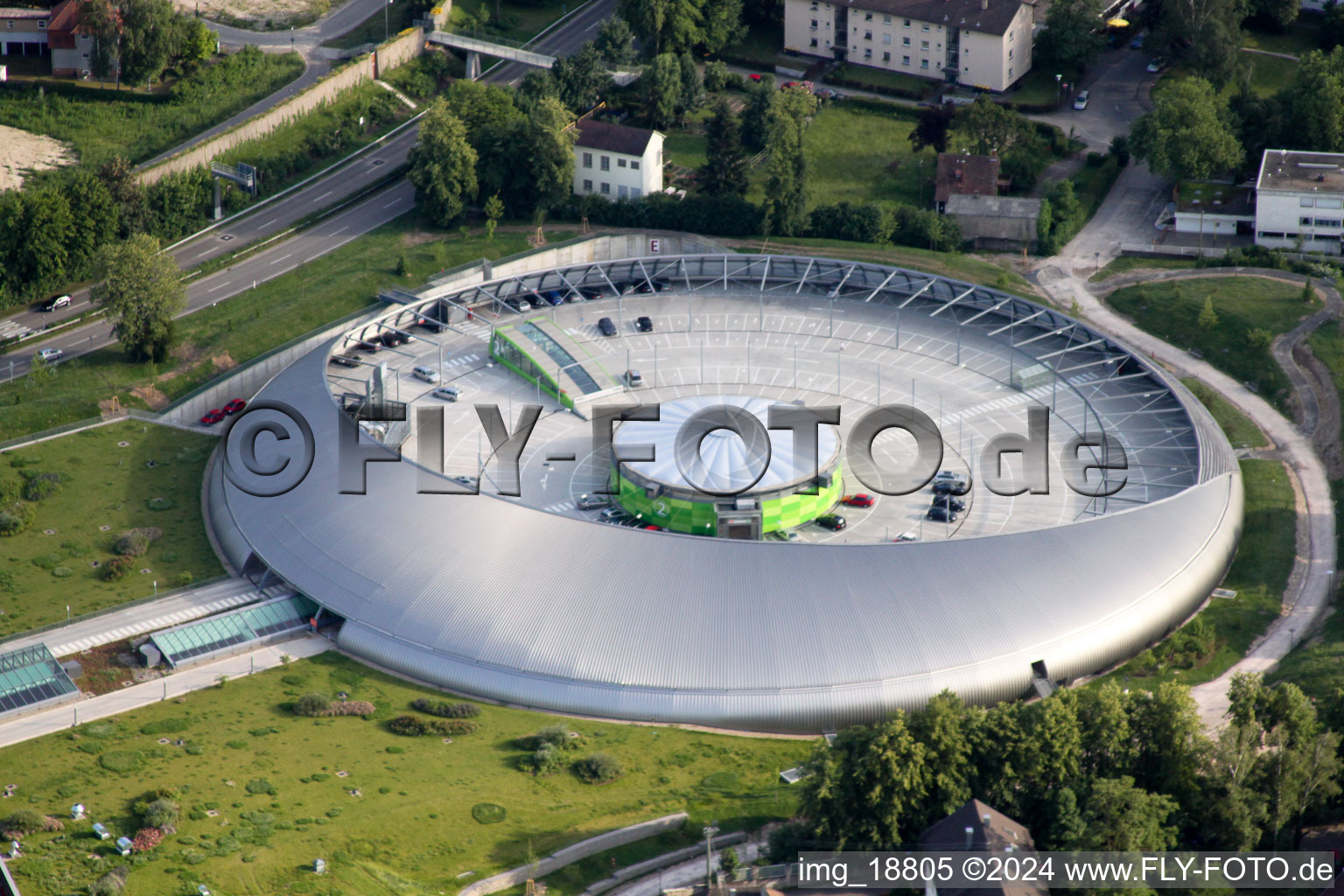 Oblique view of Building of the shopping center Shopping Cite in Baden-Baden in the state Baden-Wurttemberg