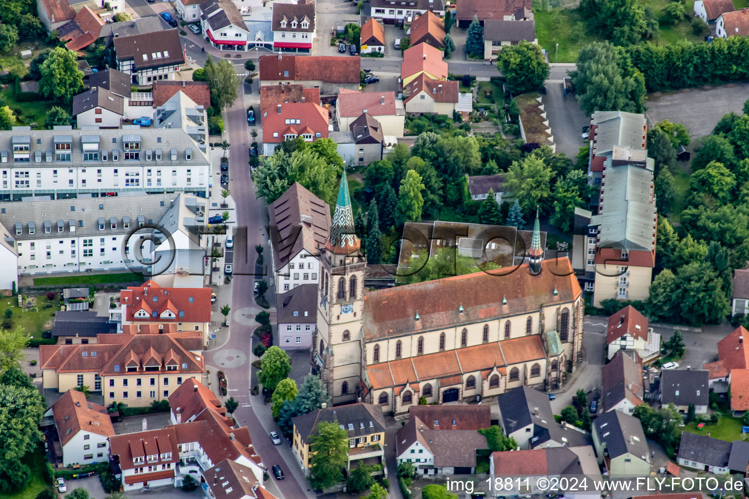 Aerial view of Municipal administration, St. Vinzenz, Hauptstr in Sinzheim in the state Baden-Wuerttemberg, Germany