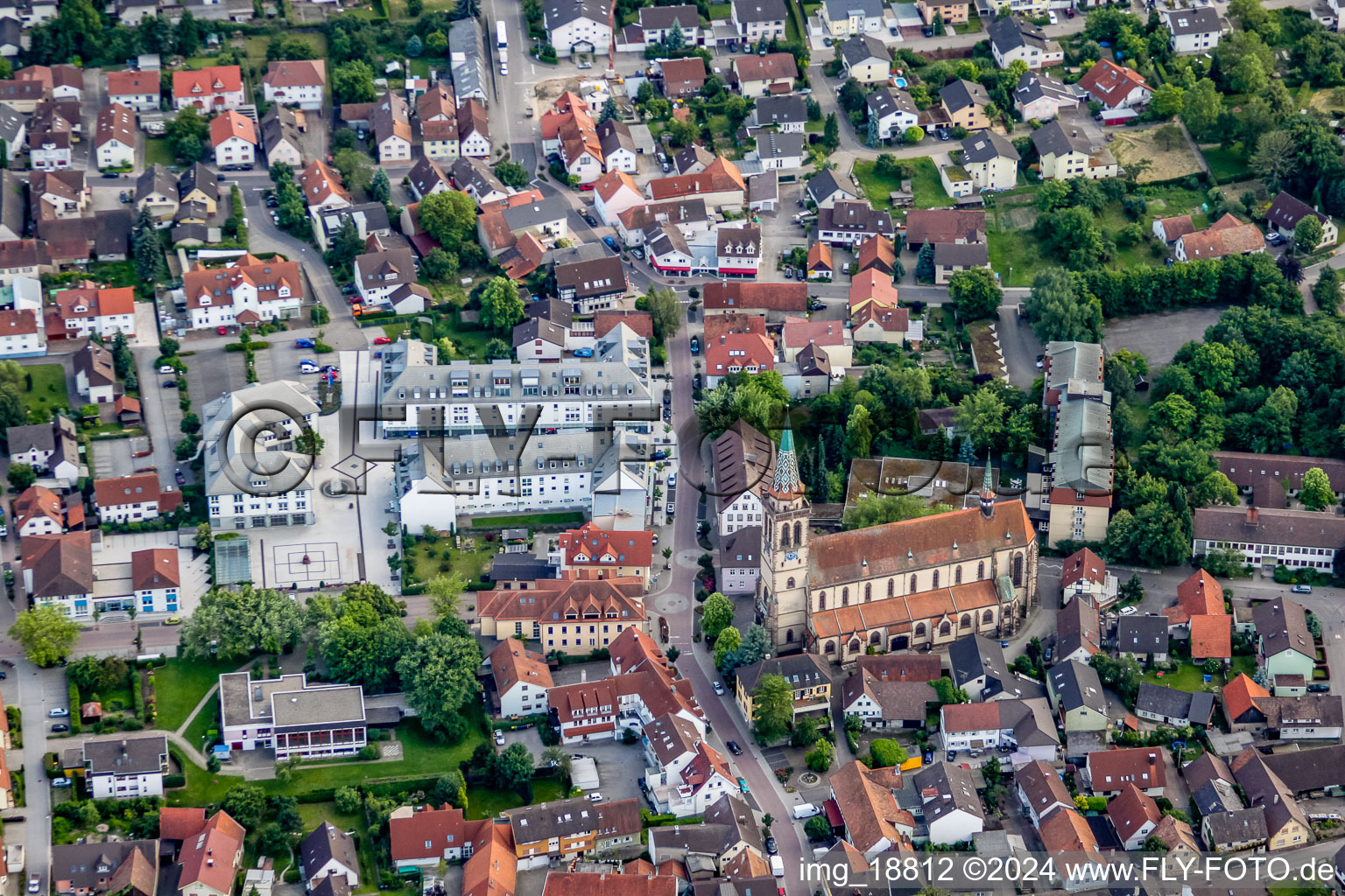 Aerial photograpy of Municipal administration, St. Vinzenz, Hauptstr in Sinzheim in the state Baden-Wuerttemberg, Germany