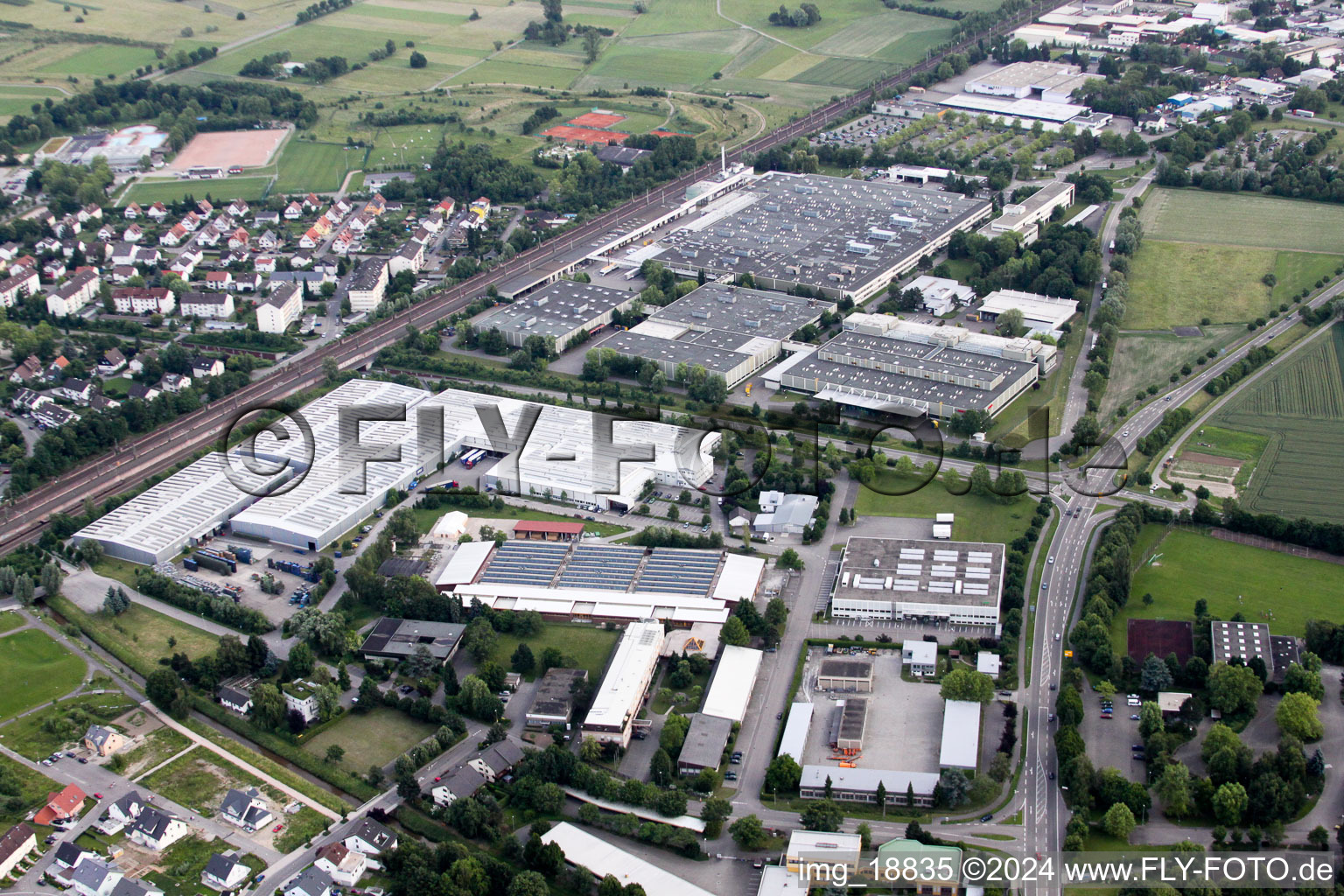 Aerial view of Industrial and commercial area West in Buehl in the state Baden-Wurttemberg