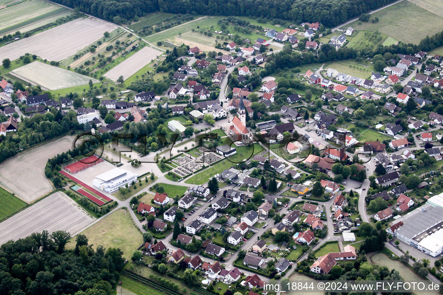 Town View of the streets and houses of the residential areas in the district Grossweier in Achern in the state Baden-Wurttemberg