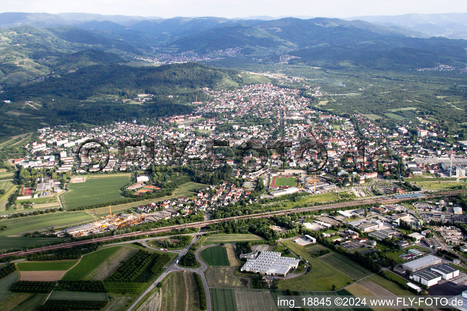 Industrial estate and company settlement at the B3 and town of Achern in the state Baden-Wurttemberg