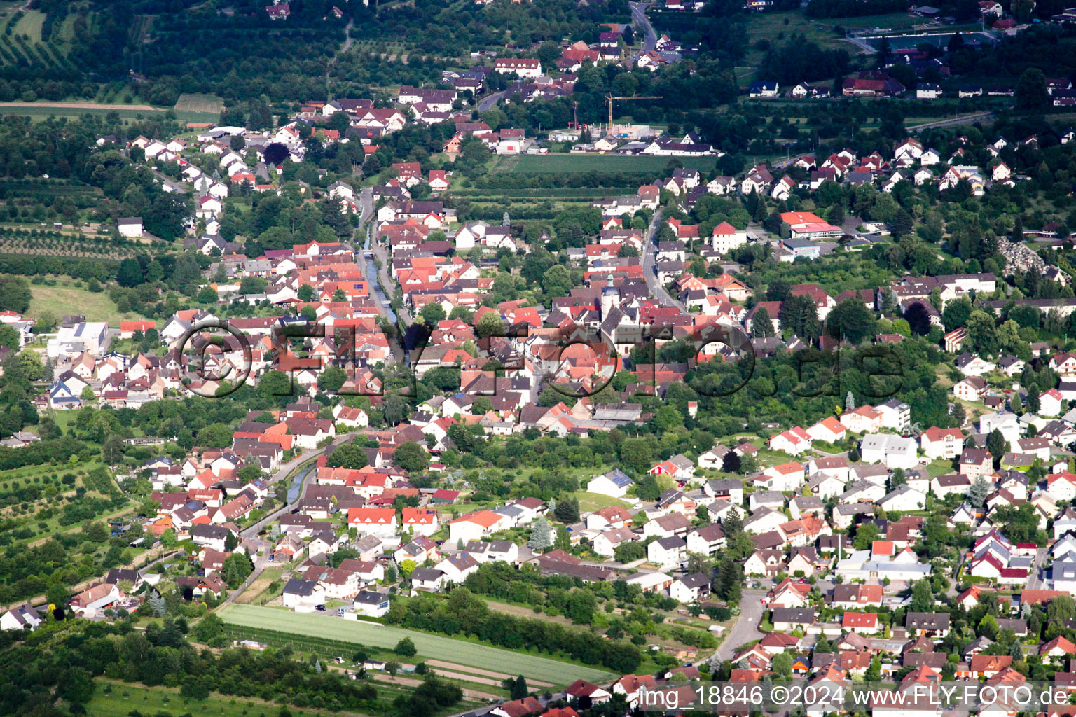 Town View of the streets and houses of the residential areas in the district Sasbachried in Achern in the state Baden-Wurttemberg