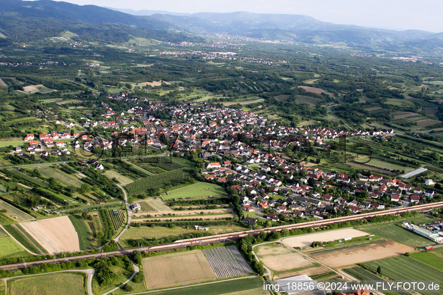 Oblique view of Renchen in the state Baden-Wuerttemberg, Germany