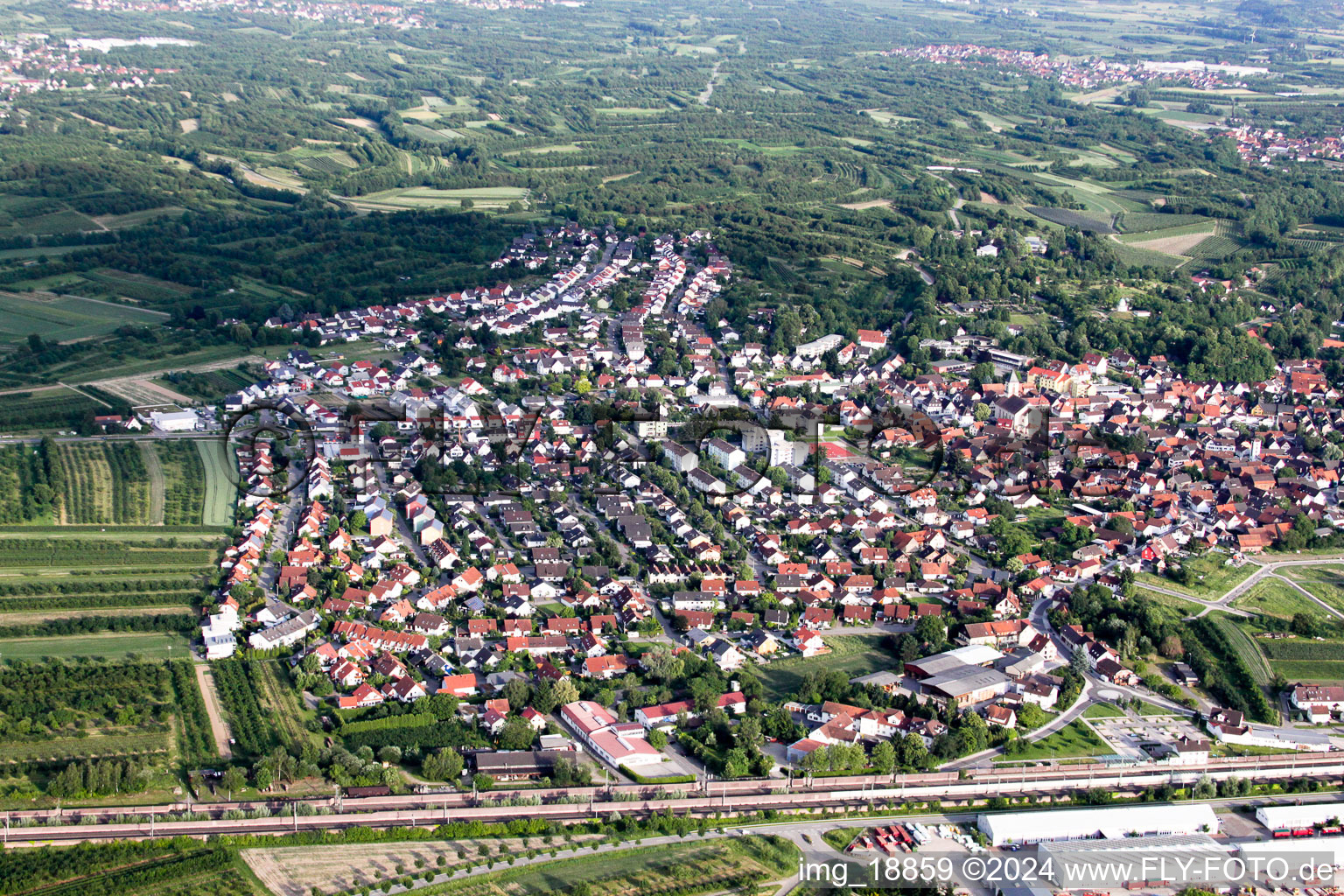 Renchen in the state Baden-Wuerttemberg, Germany from above