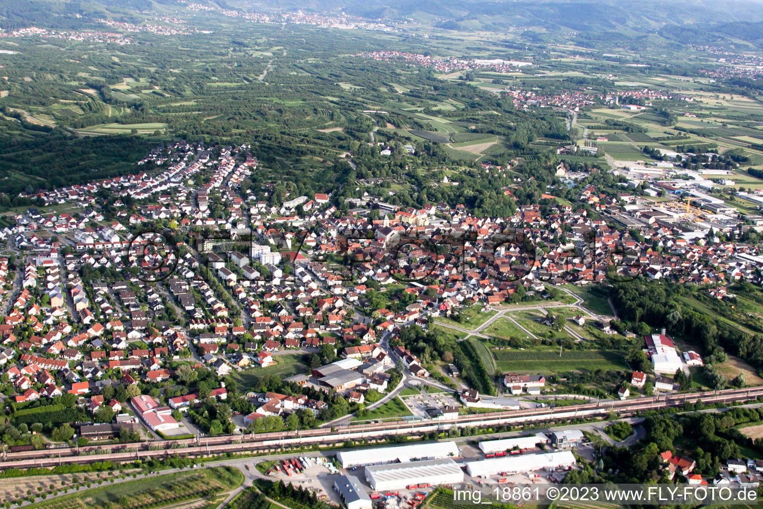 Renchen in the state Baden-Wuerttemberg, Germany seen from above