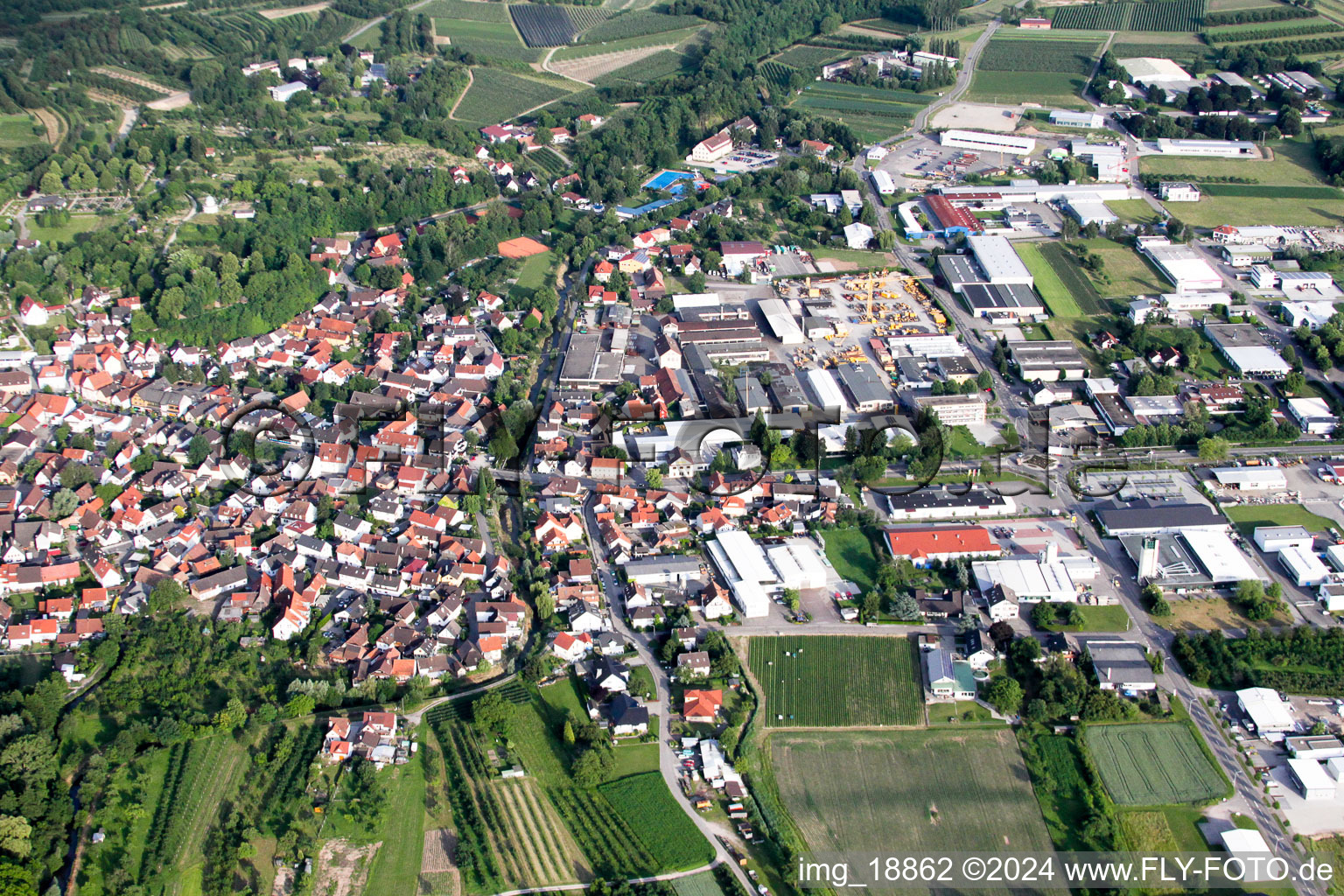 Carl-Benz Street commercial area in Renchen in the state Baden-Wuerttemberg, Germany