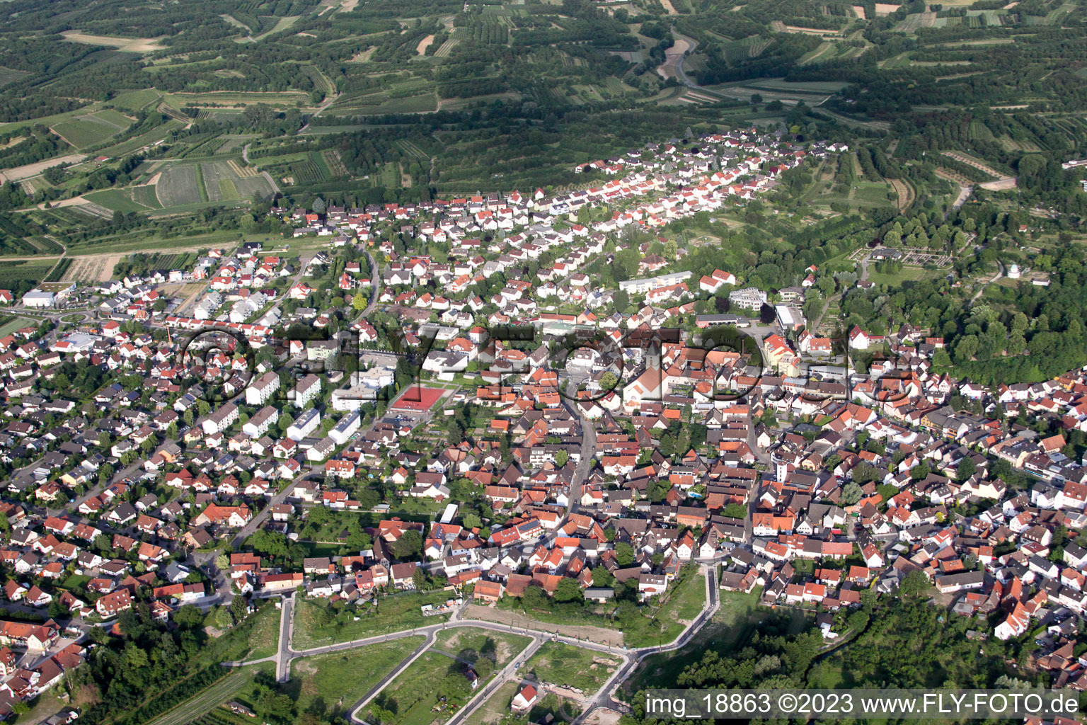 Renchen in the state Baden-Wuerttemberg, Germany from the plane