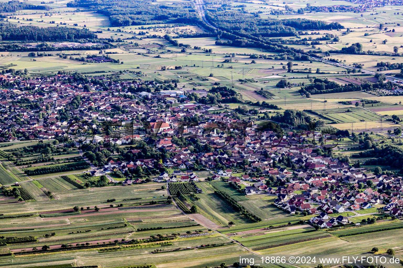 Oblique view of District Urloffen in Appenweier in the state Baden-Wuerttemberg, Germany