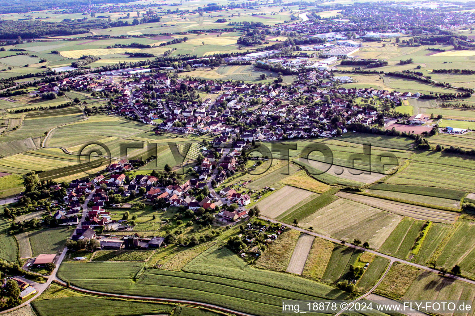 Aerial view of Village view in the district Sand in Willstätt in the state Baden-Wuerttemberg, Germany