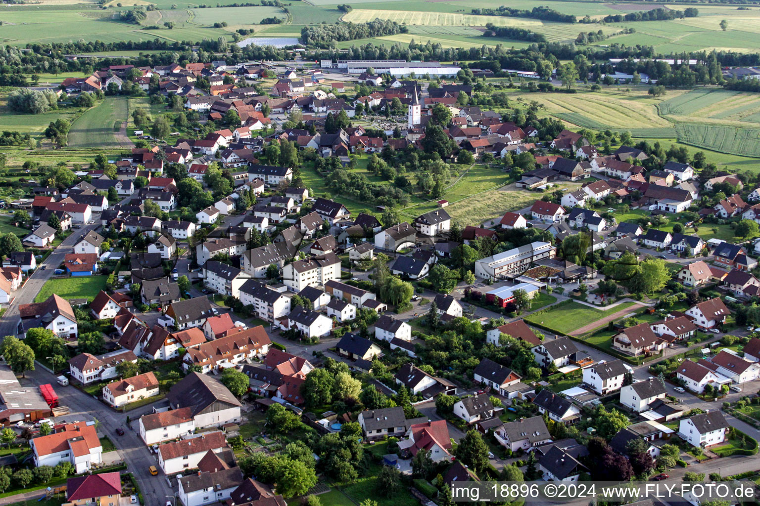 Aerial photograpy of Village view in the district Sand in Willstätt in the state Baden-Wuerttemberg, Germany