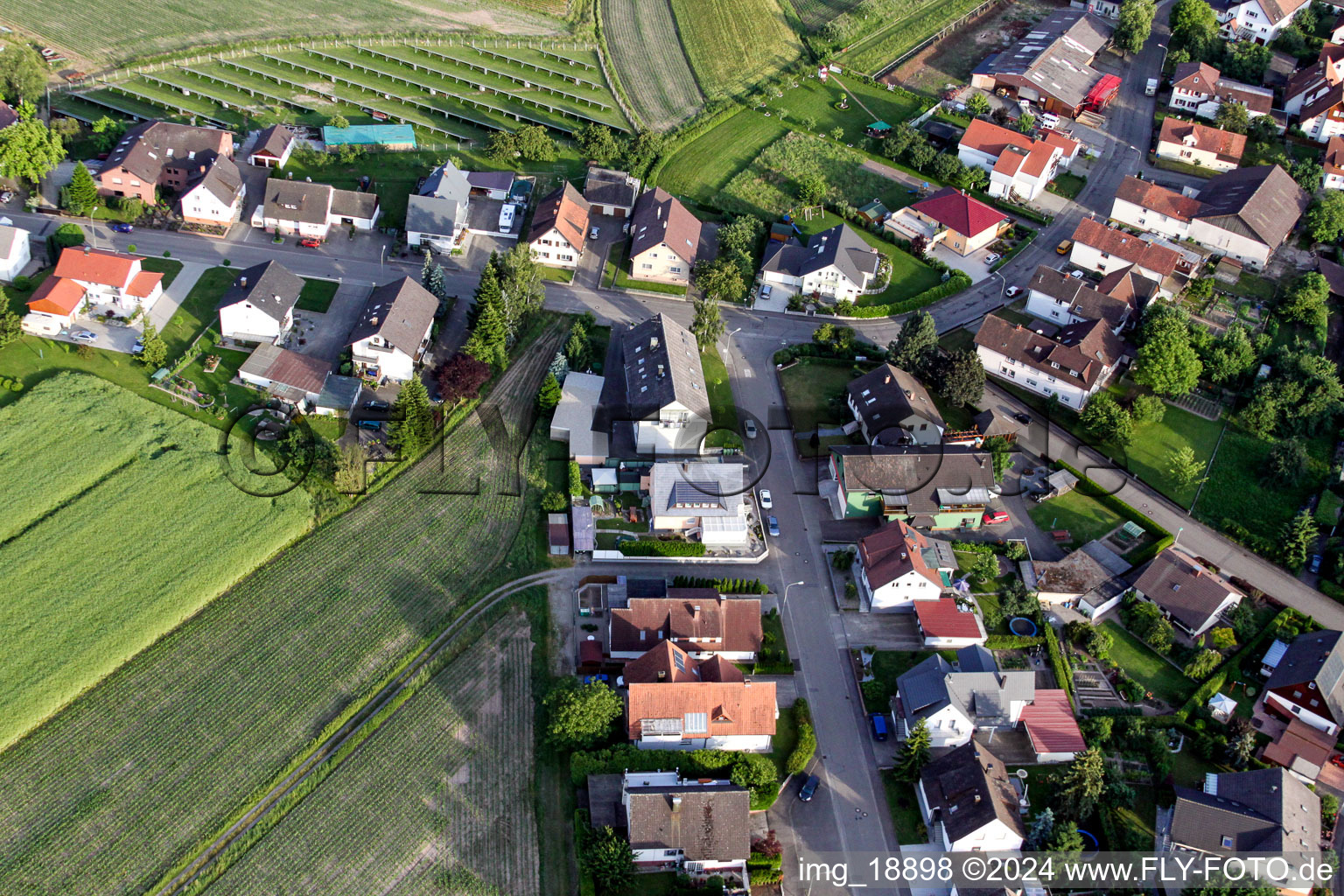 Aerial view of Gartenstr in the district Sand in Willstätt in the state Baden-Wuerttemberg, Germany