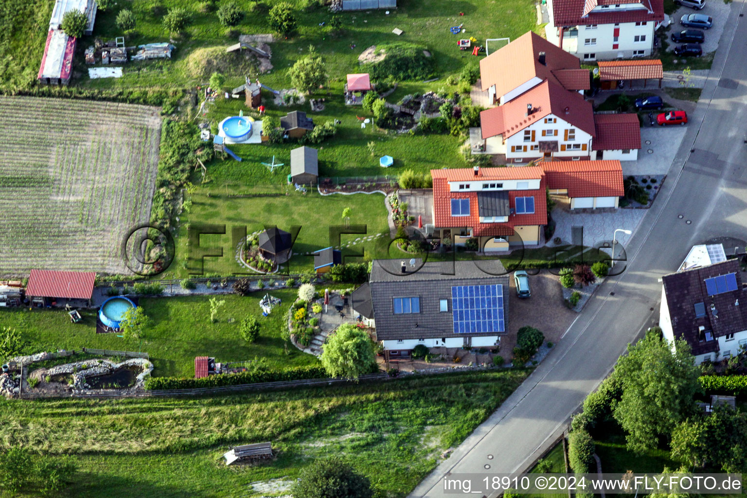 Aerial view of Eichhofstr in the district Sand in Willstätt in the state Baden-Wuerttemberg, Germany