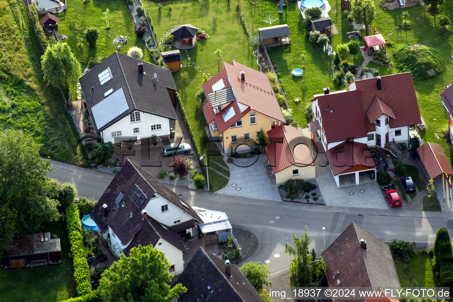 Aerial photograpy of Eichhofstr in the district Sand in Willstätt in the state Baden-Wuerttemberg, Germany