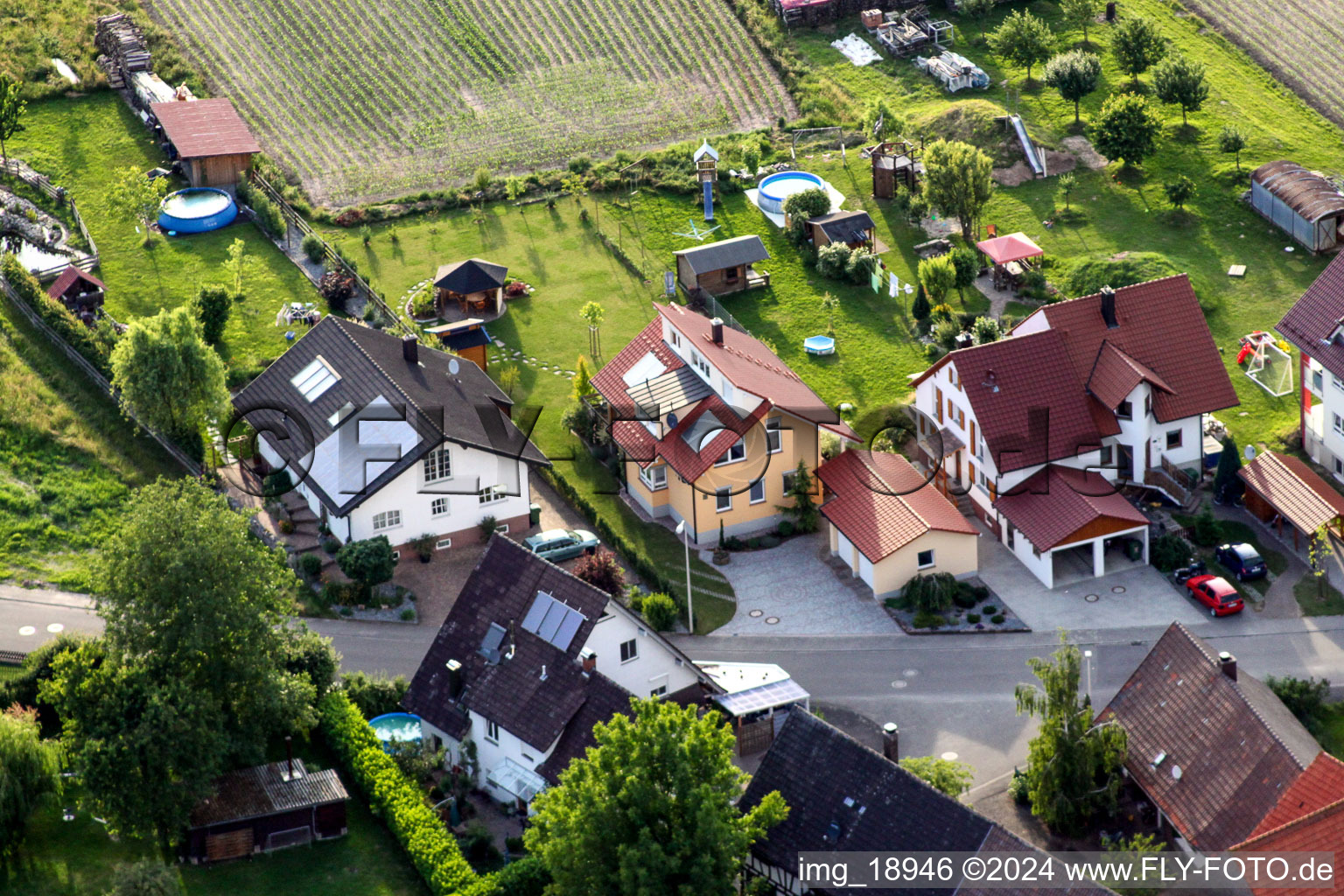 Eichhofstr in the district Sand in Willstätt in the state Baden-Wuerttemberg, Germany from above