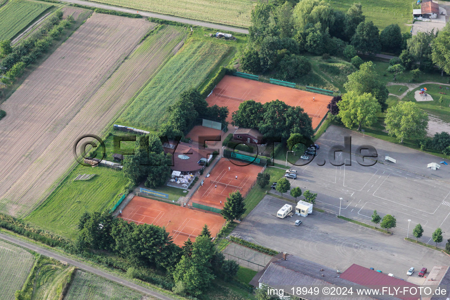 Aerial view of Tennis in the district Urloffen in Appenweier in the state Baden-Wuerttemberg, Germany