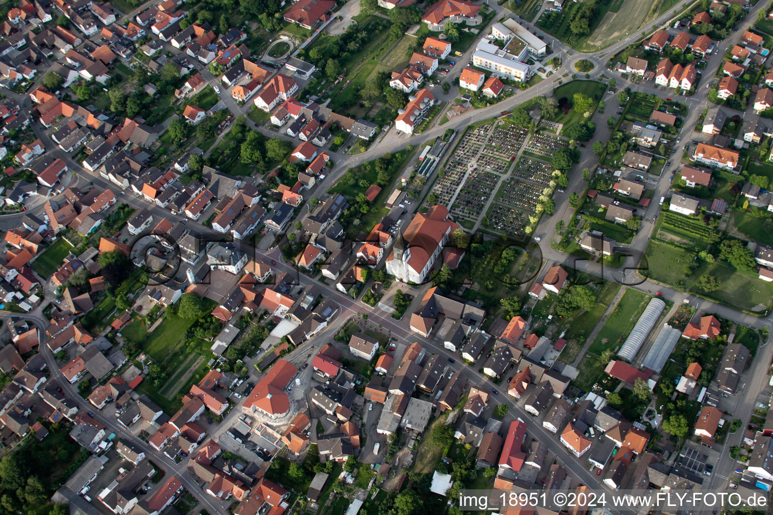 Aerial view of Town View of the streets and houses of the residential areas in the district Urloffen in Appenweier in the state Baden-Wurttemberg