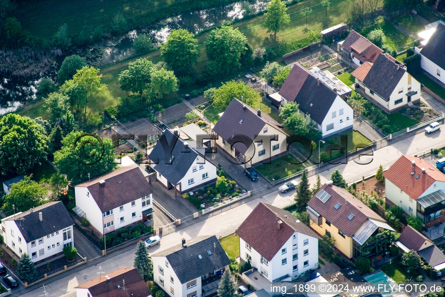 Elsaesserstr in Kandel in the state Rhineland-Palatinate, Germany viewn from the air