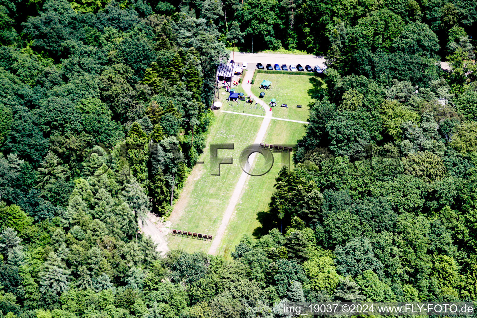 Ensemble of bow-shooting sports ground of Bogensport Verein Kandel in Kandel in the state Rhineland-Palatinate, Germany