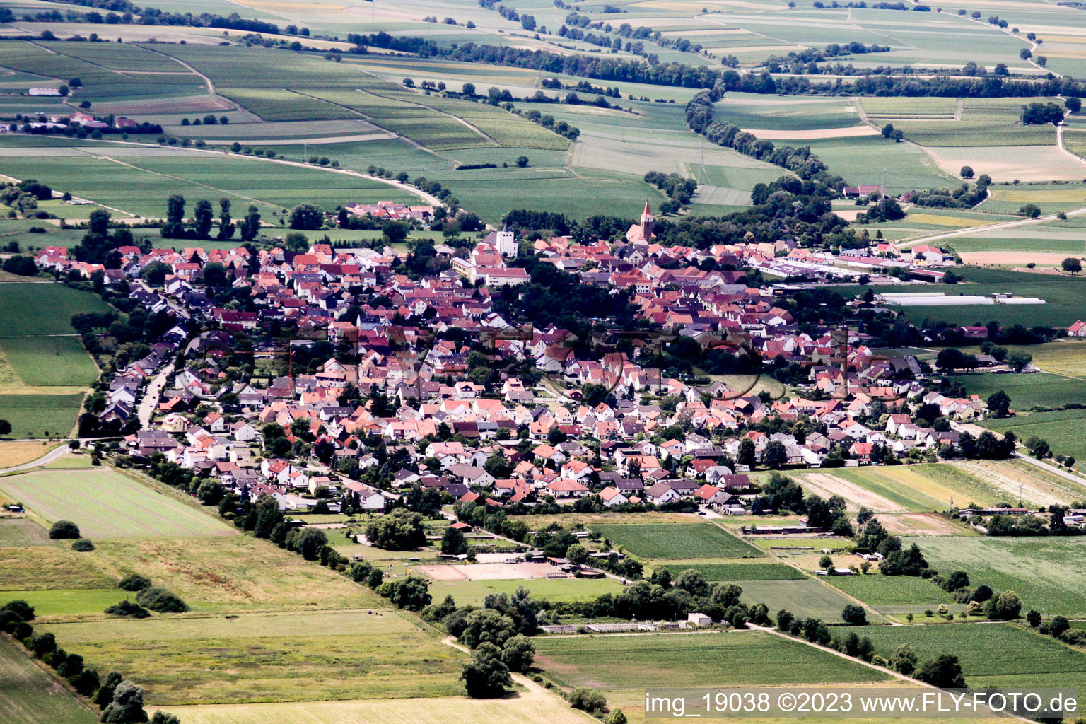 Drone image of Minfeld in the state Rhineland-Palatinate, Germany