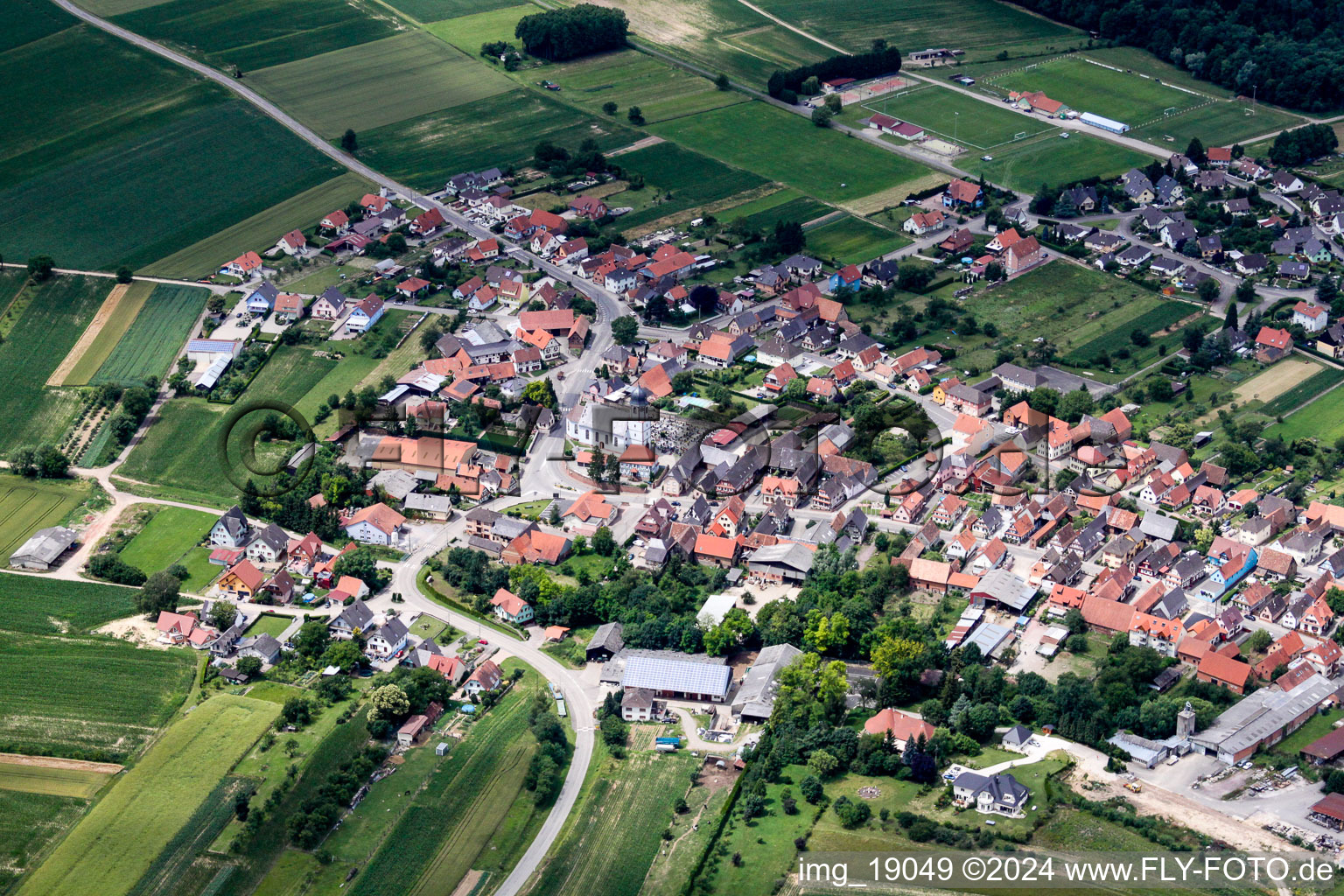 Niederlauterbach in the state Bas-Rhin, France seen from above