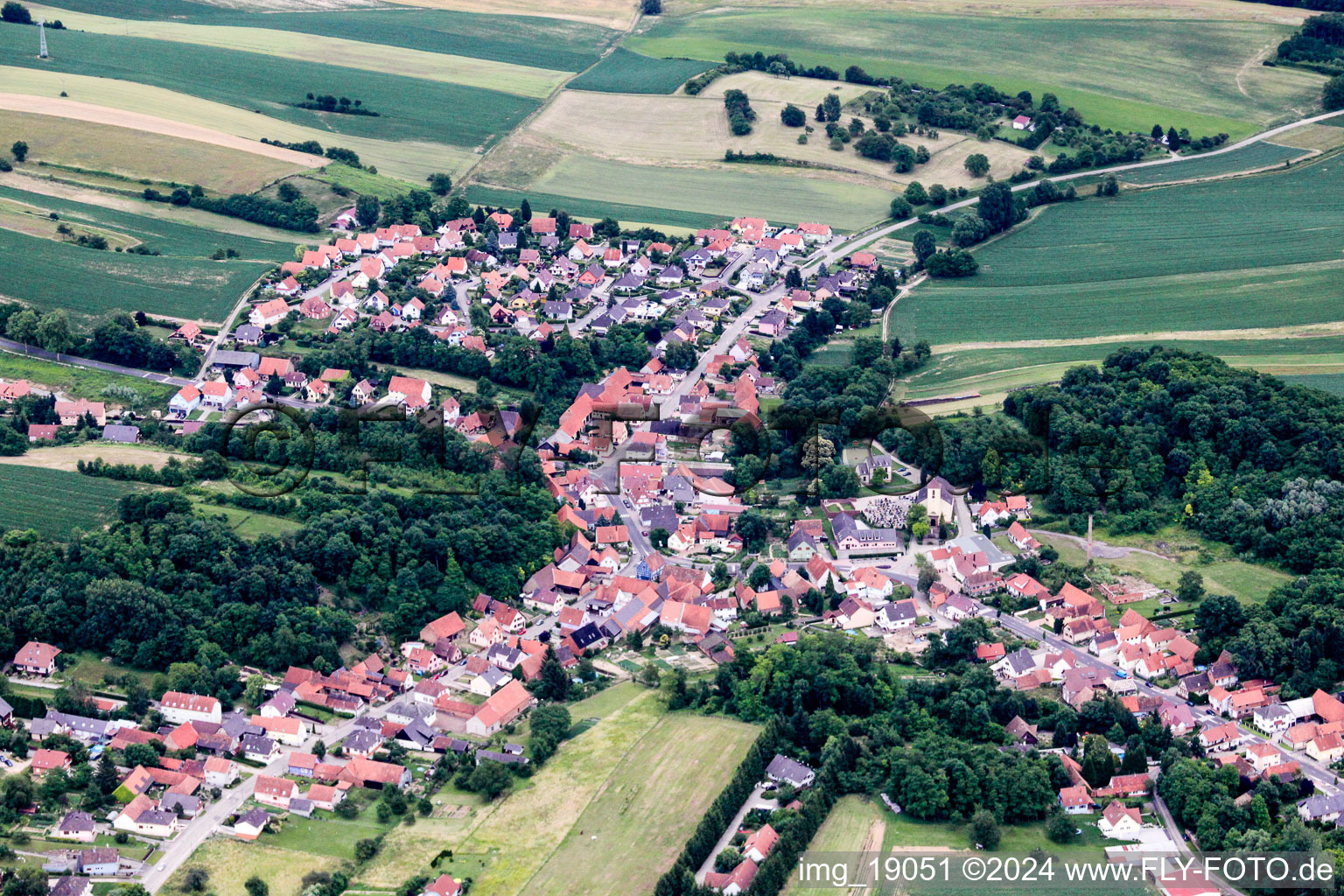 Neewiller-près-Lauterbourg in the state Bas-Rhin, France from the plane