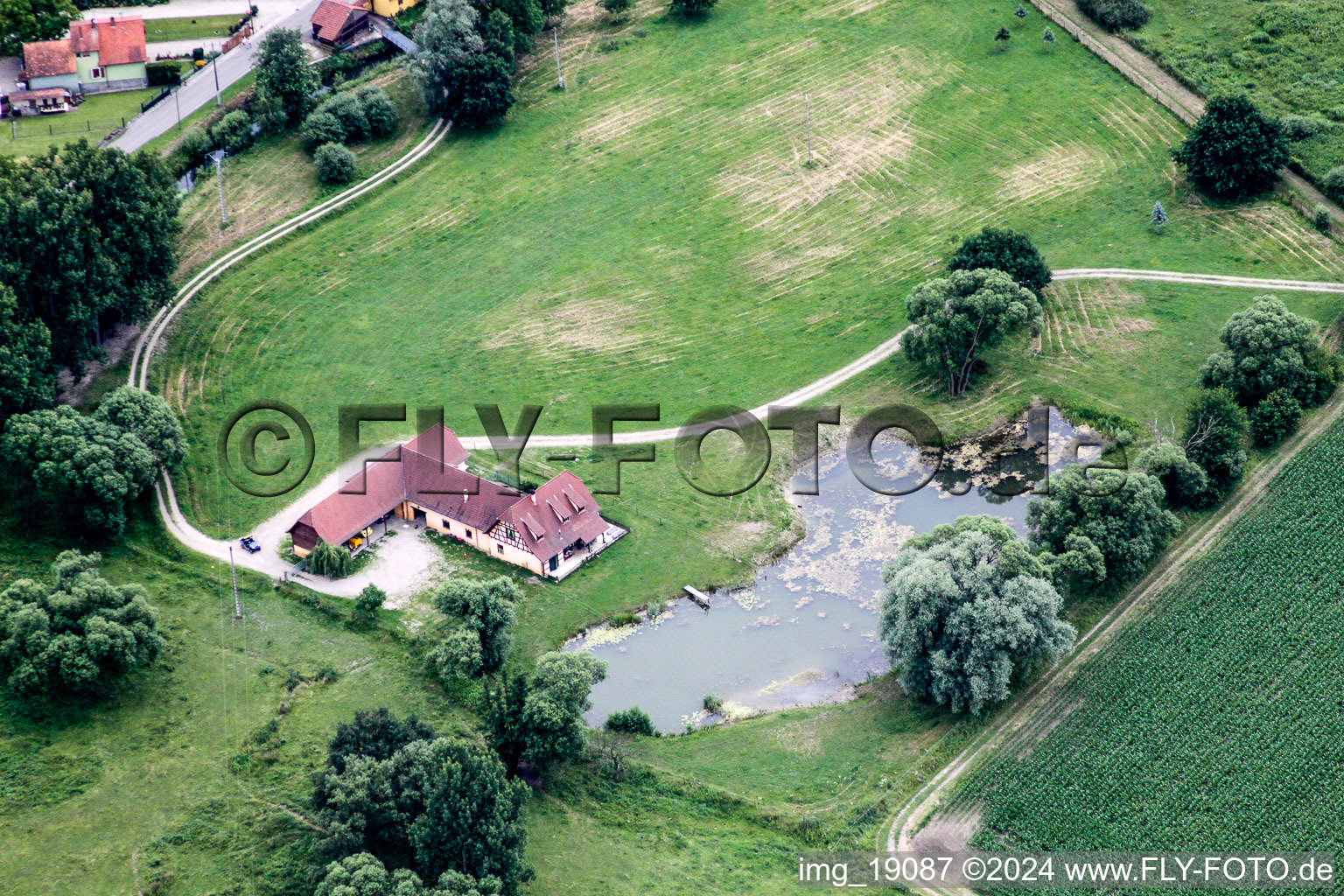 Aerial view of Leutenheim in the state Bas-Rhin, France