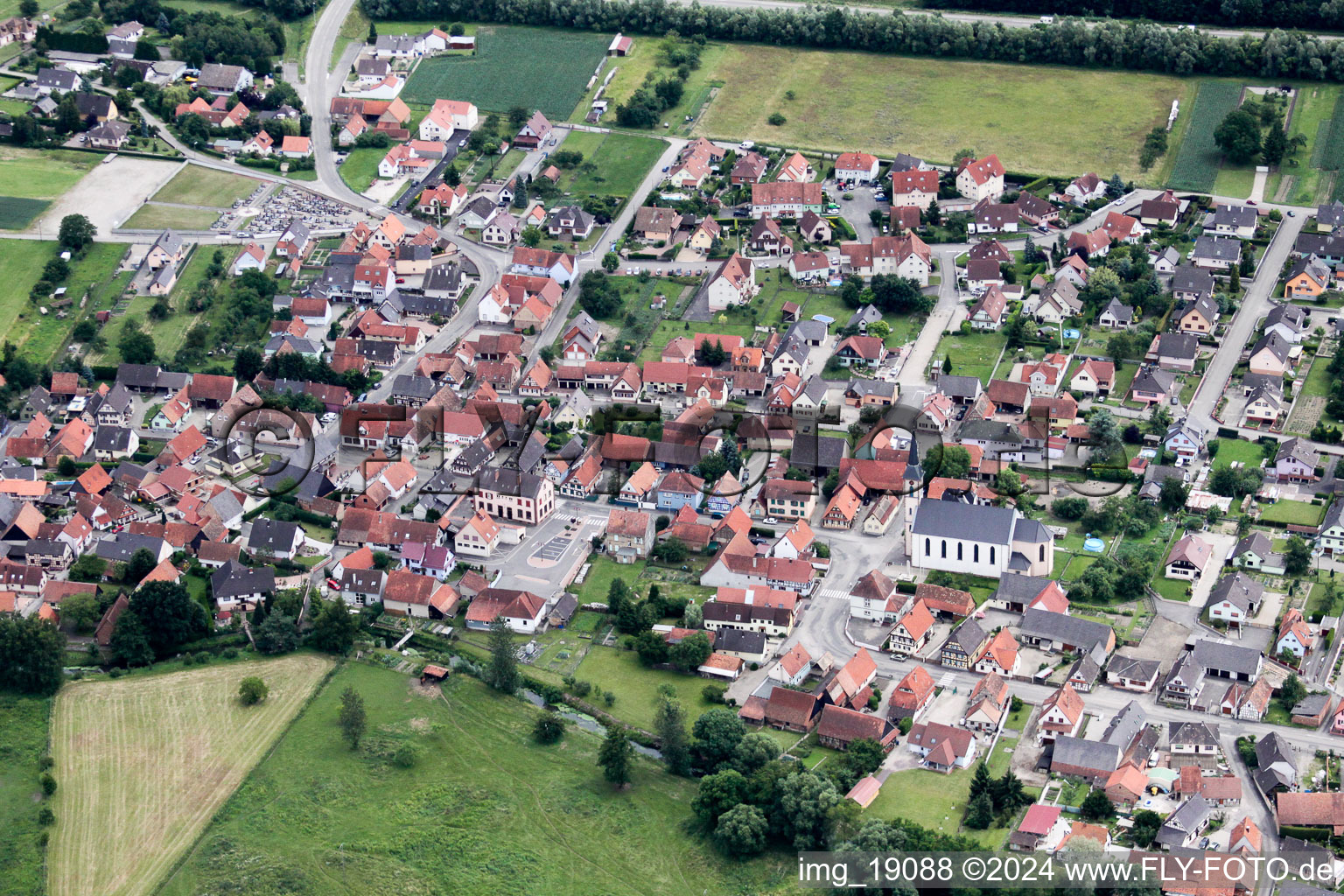 Aerial photograpy of Leutenheim in the state Bas-Rhin, France