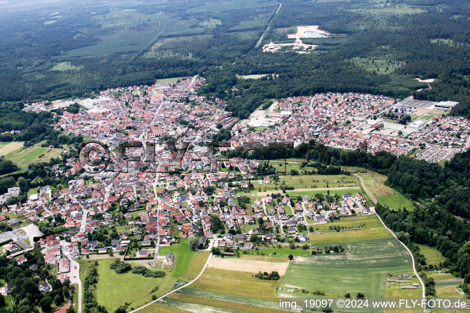 Soufflenheim in the state Bas-Rhin, France from above