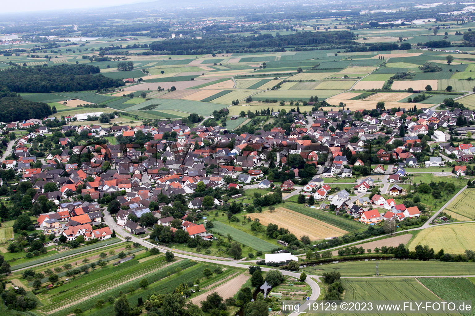 Aerial view of District Wagshurst in Achern in the state Baden-Wuerttemberg, Germany