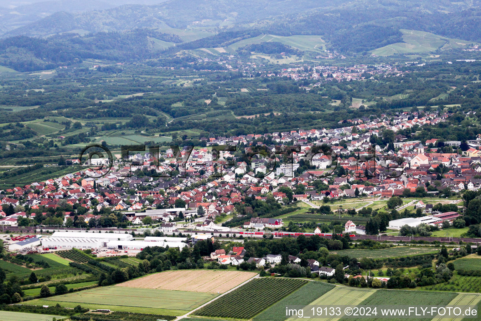 Bird's eye view of Renchen in the state Baden-Wuerttemberg, Germany