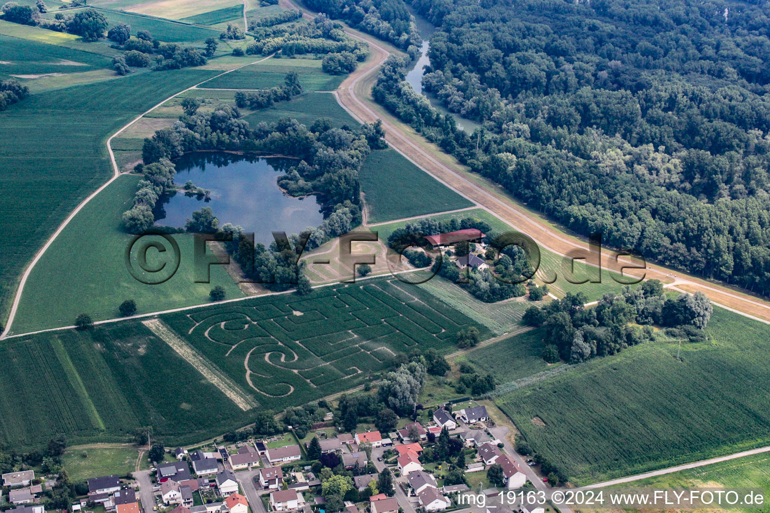 Bird's eye view of Leimersheim in the state Rhineland-Palatinate, Germany