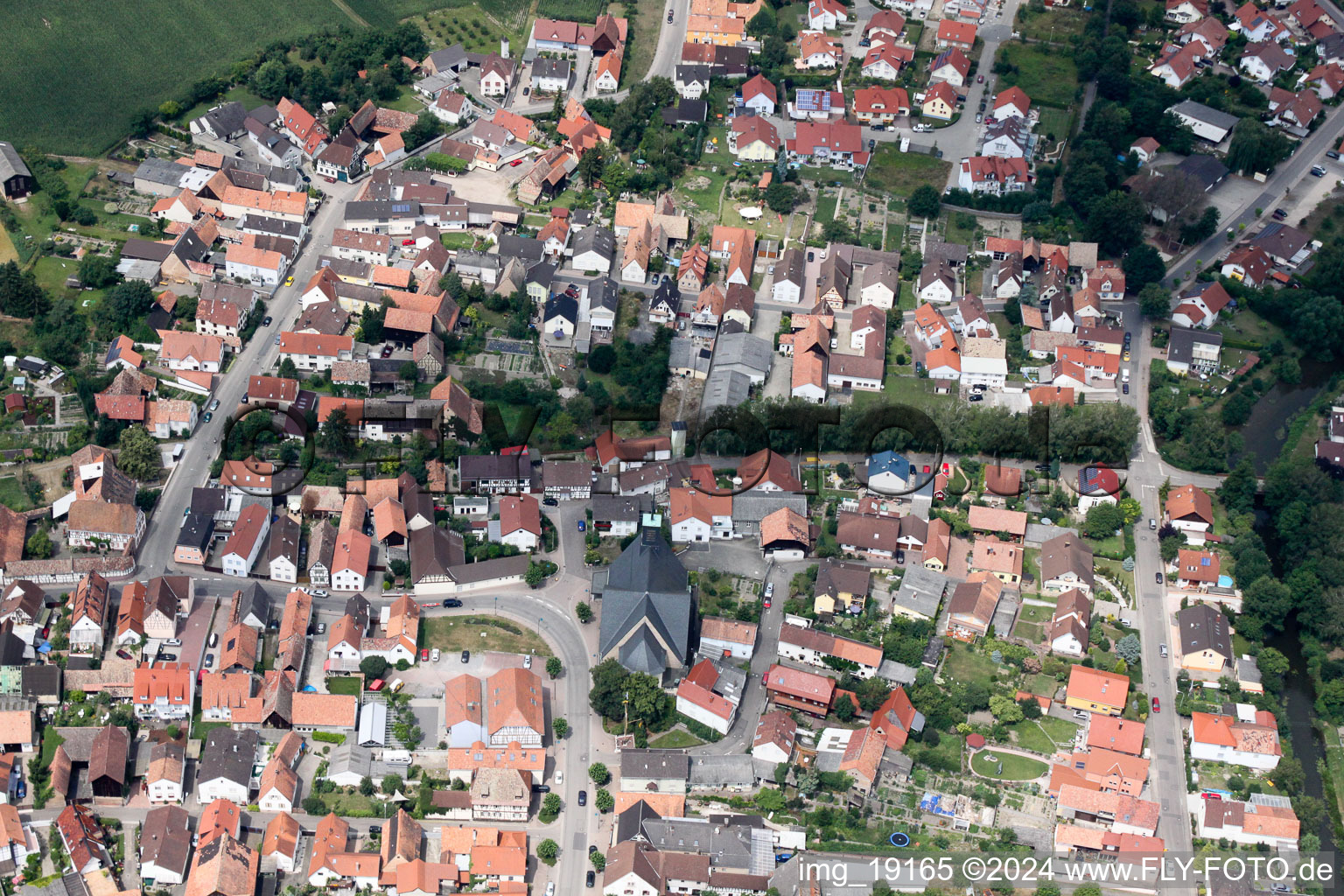 Drone recording of Leimersheim in the state Rhineland-Palatinate, Germany