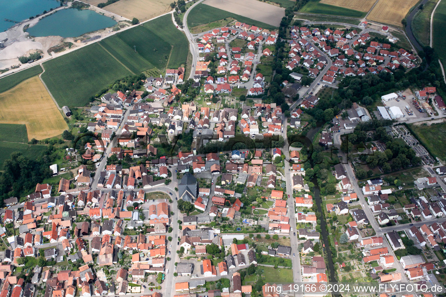 Drone image of Leimersheim in the state Rhineland-Palatinate, Germany