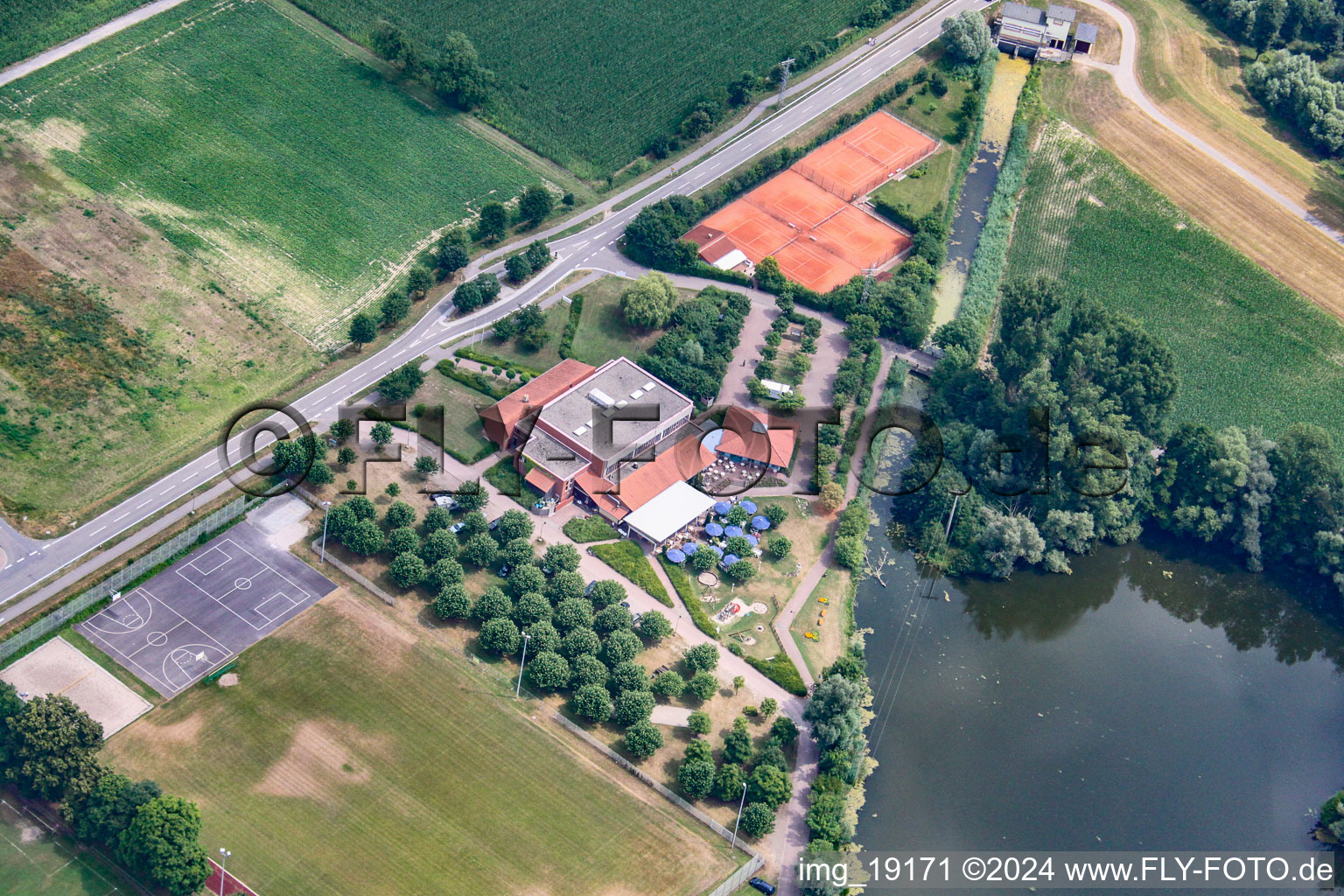 Aerial view of Leimersheim in the state Rhineland-Palatinate, Germany