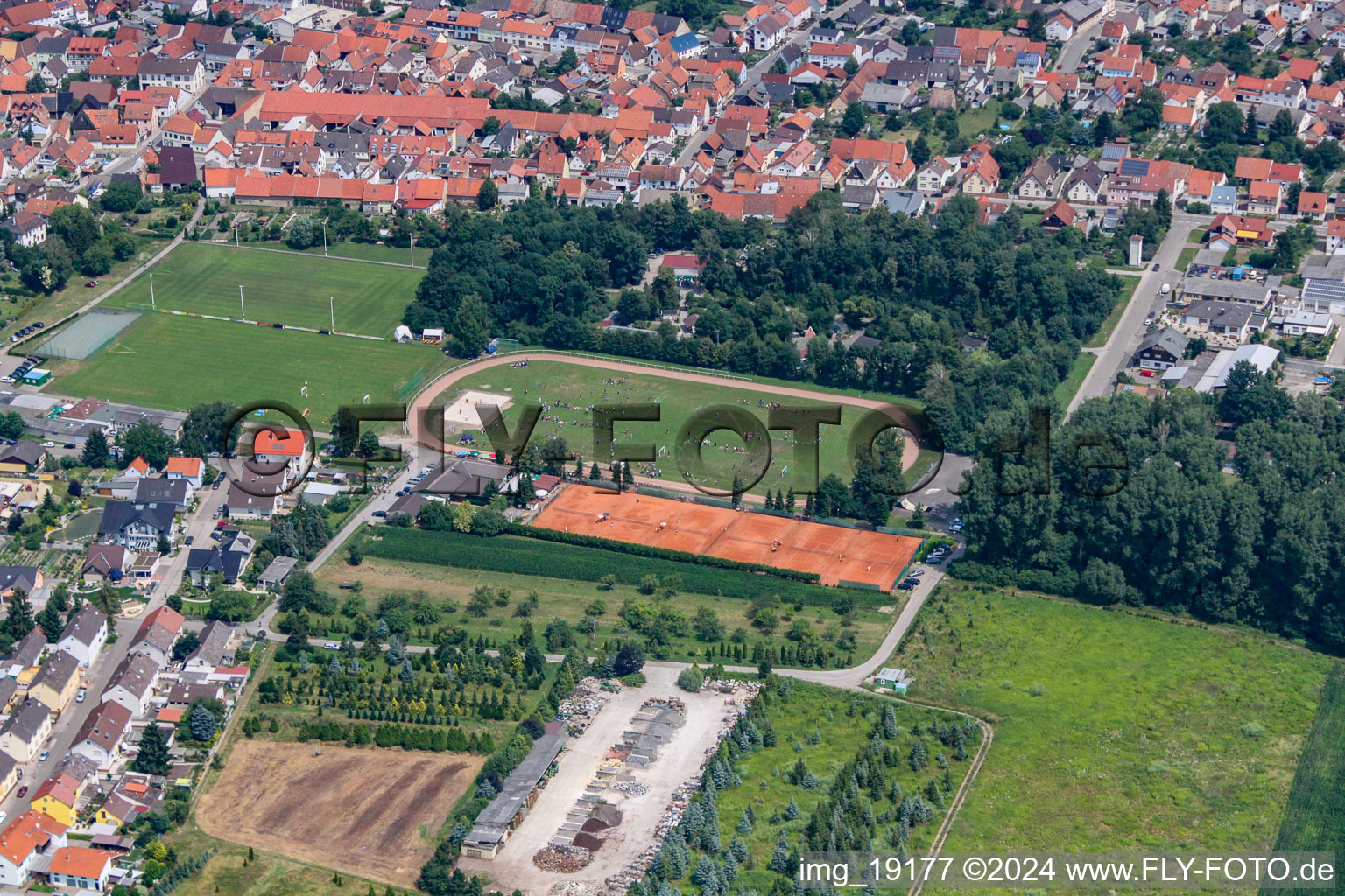 Sports fields in the district Liedolsheim in Dettenheim in the state Baden-Wuerttemberg, Germany