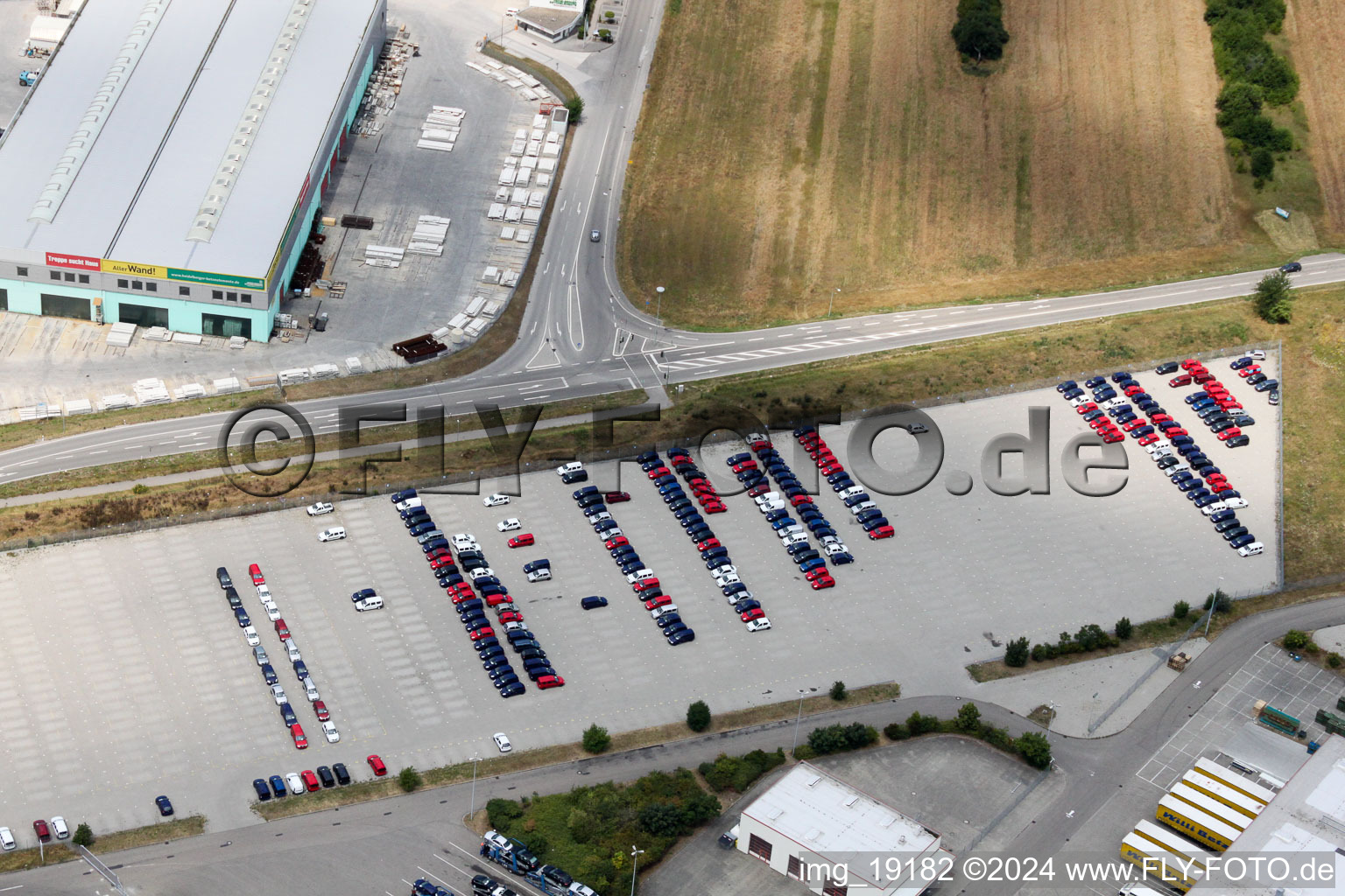 Aerial view of Heidelberger Sand und Kies GmbH - Gravel works Waghäusel in the district Wiesental in Waghäusel in the state Baden-Wuerttemberg, Germany