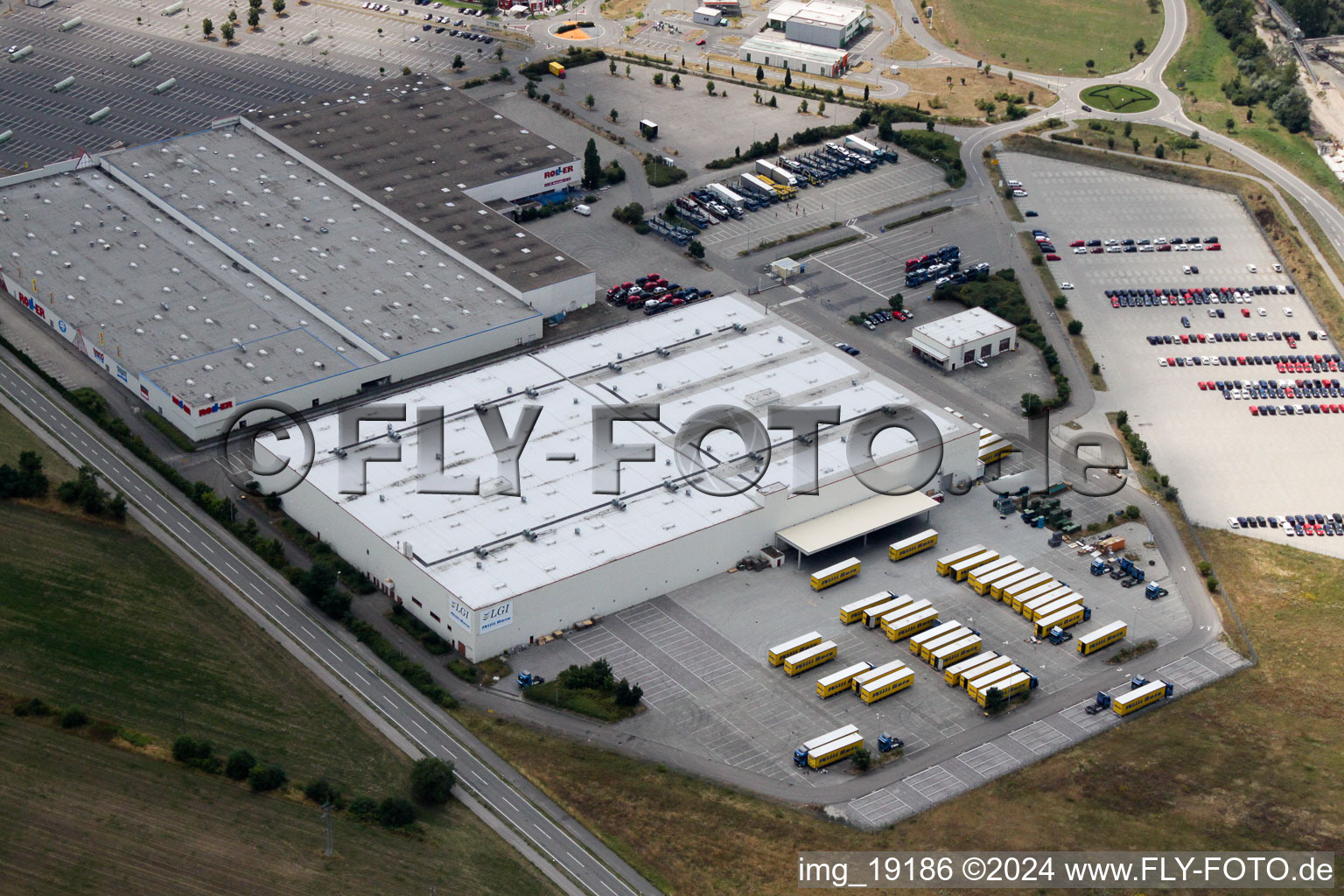 Aerial view of P3 Logistic Parks and LGI Germany GmbH in the district Wiesental in Waghäusel in the state Baden-Wuerttemberg, Germany