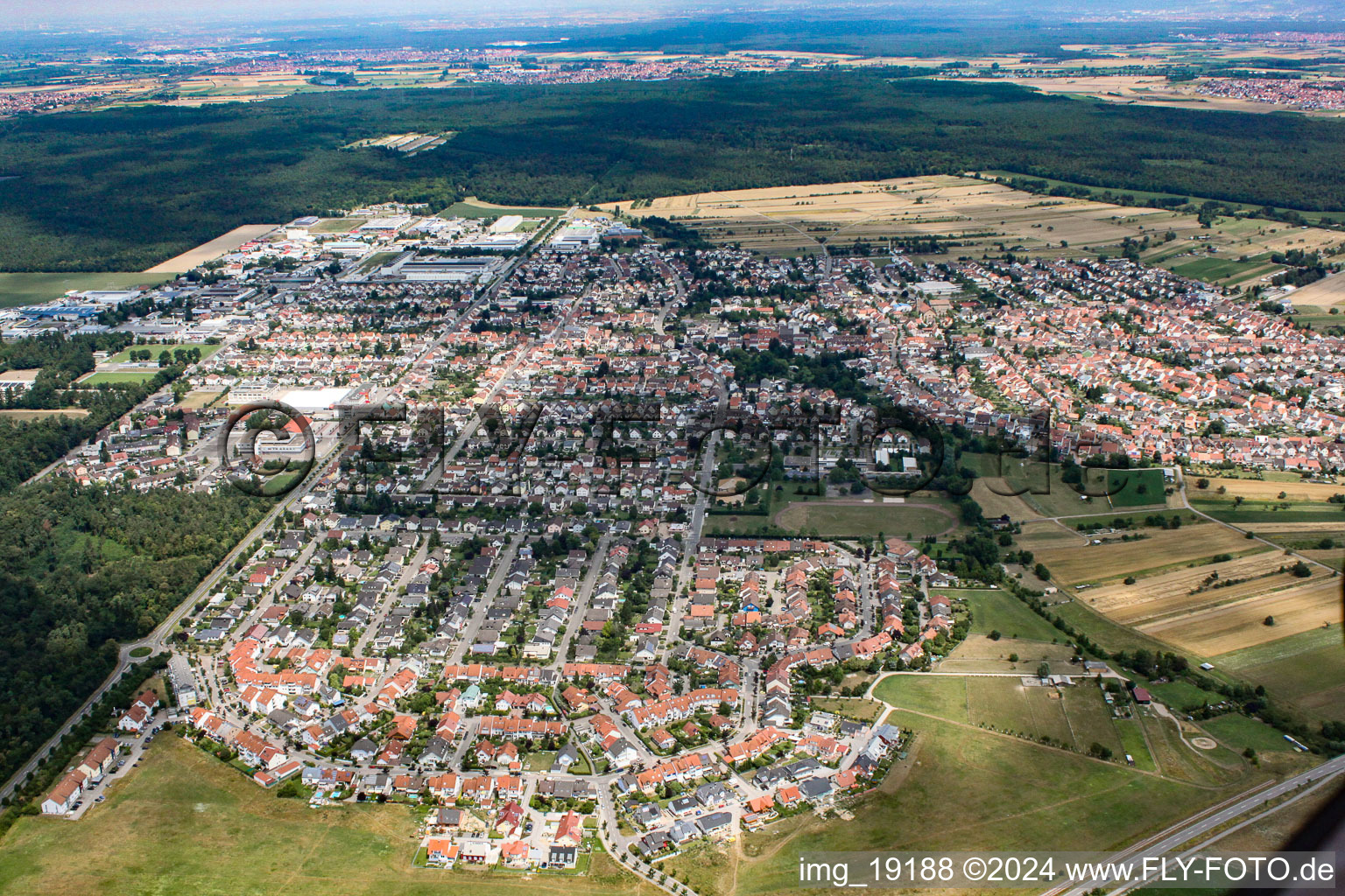 District Kirrlach in Waghäusel in the state Baden-Wuerttemberg, Germany from above