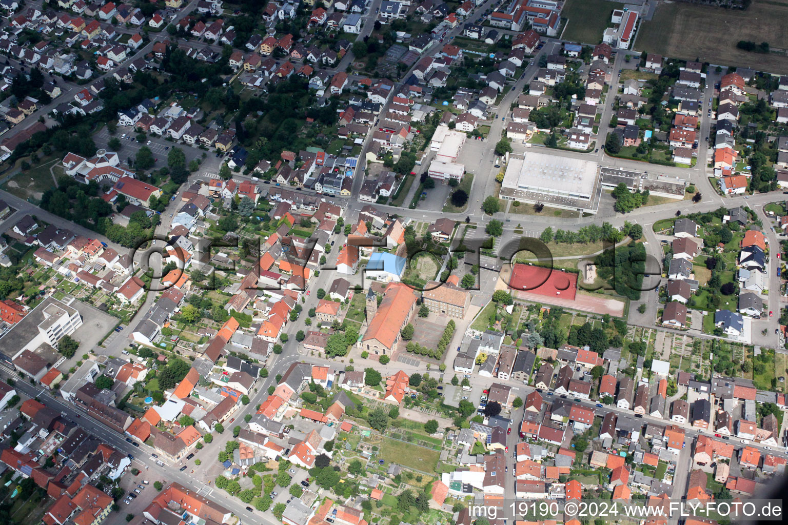 Bird's eye view of Kirrlach in the state Baden-Wuerttemberg, Germany