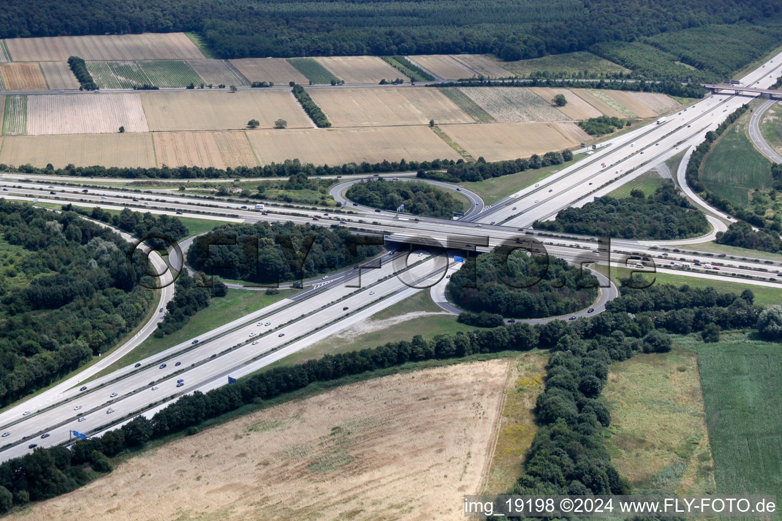 Aerial view of Motorway junction in Walldorf in the state Baden-Wuerttemberg, Germany