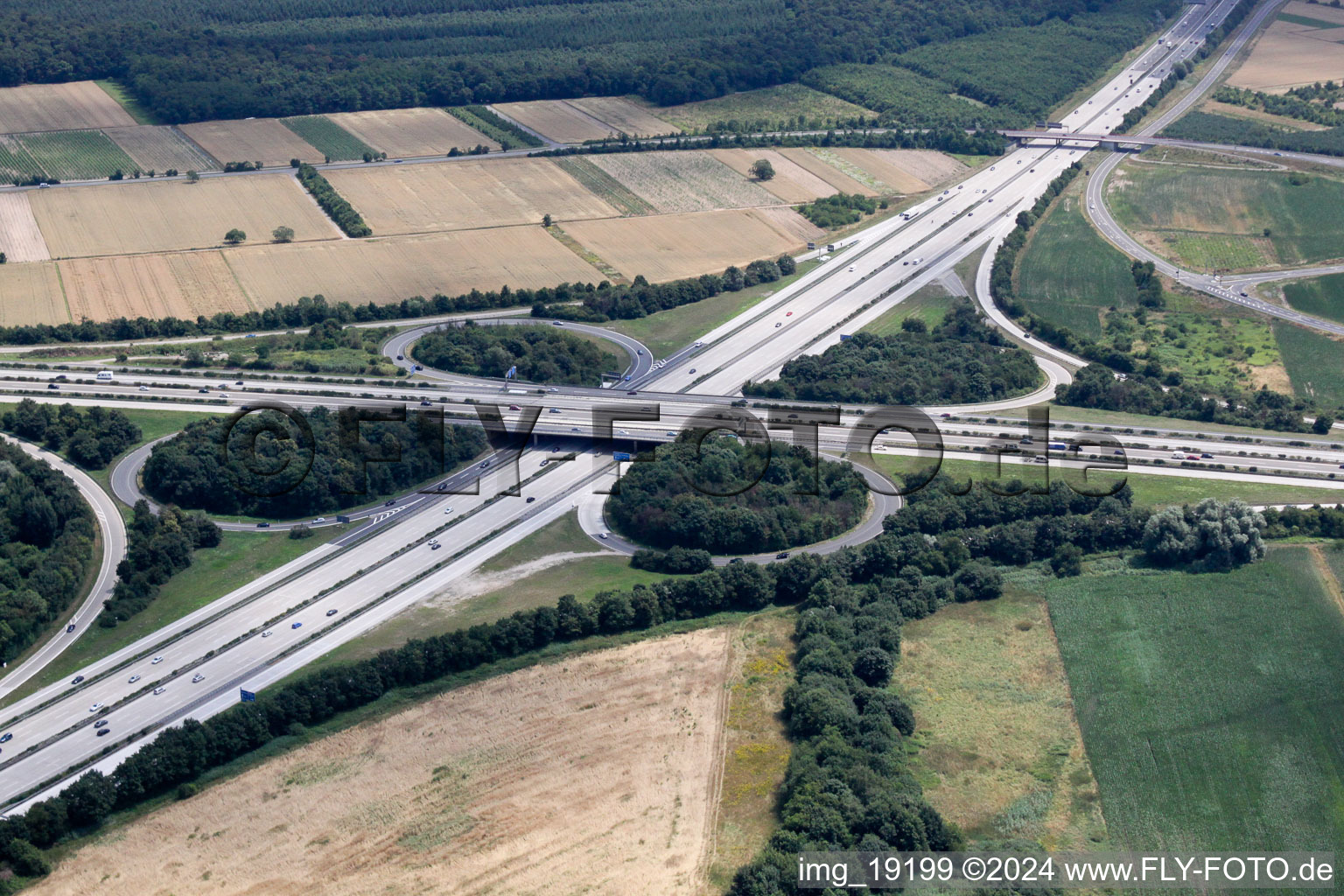 Aerial photograpy of Motorway junction in Walldorf in the state Baden-Wuerttemberg, Germany