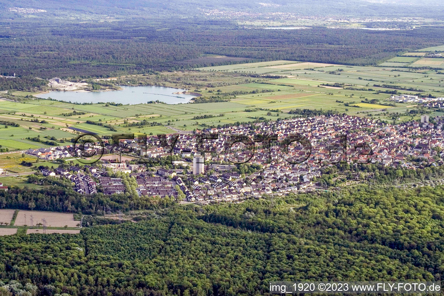 District Forchheim in Rheinstetten in the state Baden-Wuerttemberg, Germany seen from above
