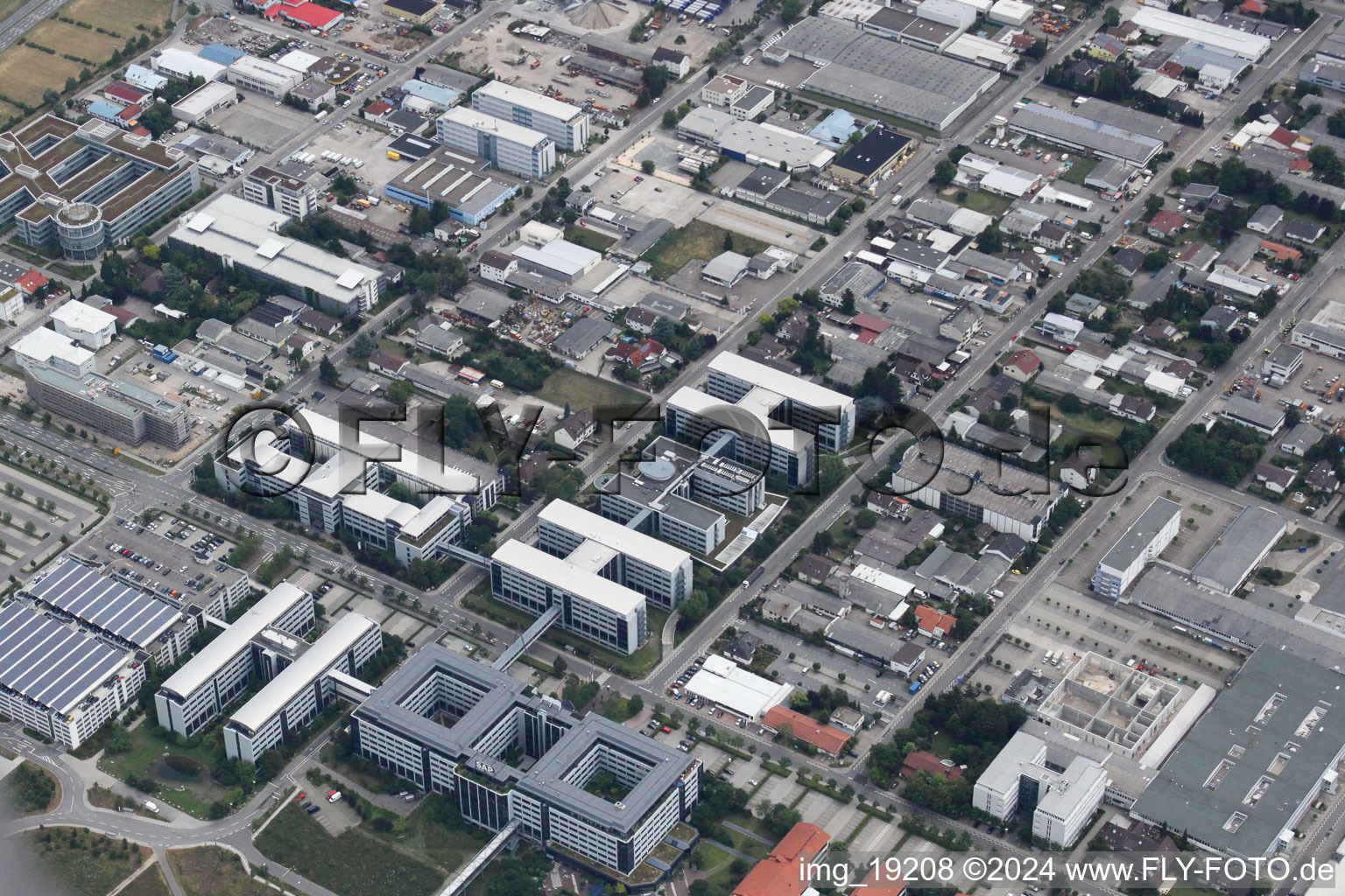 Aerial view of Commercial area in Walldorf in the state Baden-Wuerttemberg, Germany