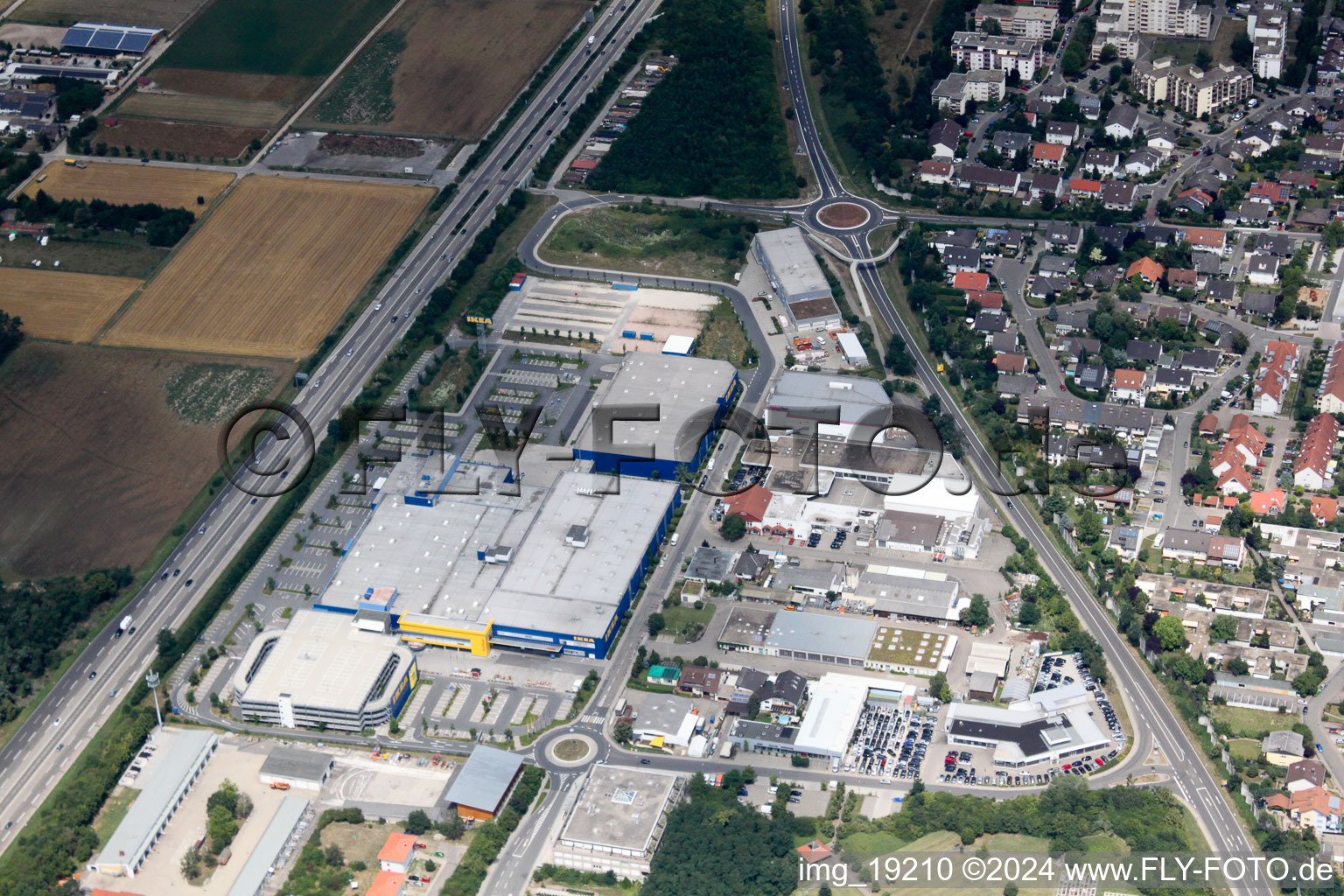 Aerial photograpy of Commercial area in Walldorf in the state Baden-Wuerttemberg, Germany