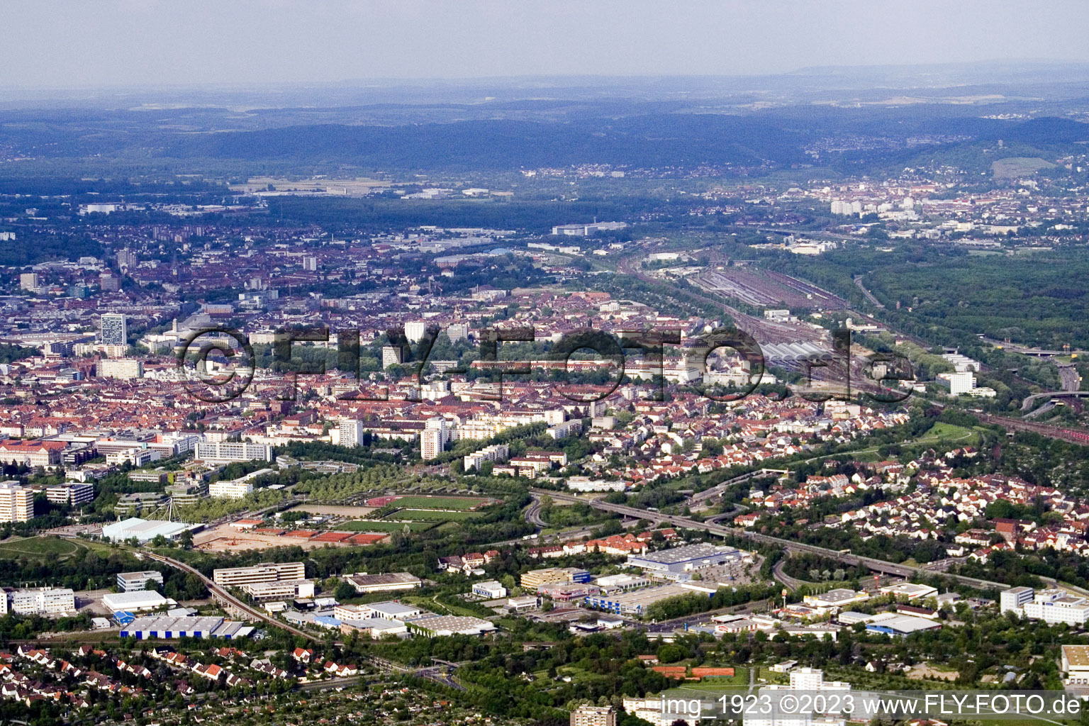 District Beiertheim-Bulach in Karlsruhe in the state Baden-Wuerttemberg, Germany from above