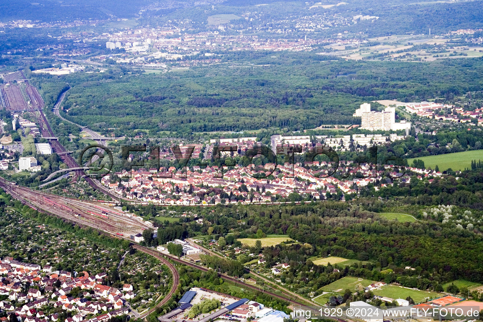 Aerial view of Dammerstock in the district Weiherfeld-Dammerstock in Karlsruhe in the state Baden-Wuerttemberg, Germany