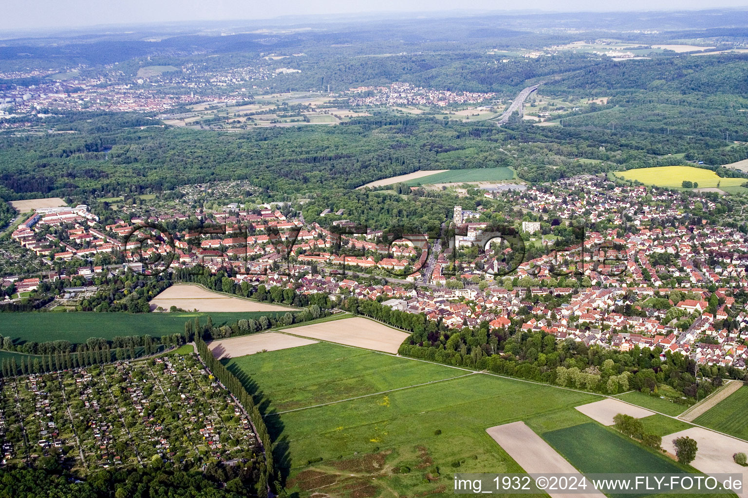 District Rüppurr in Karlsruhe in the state Baden-Wuerttemberg, Germany from the plane